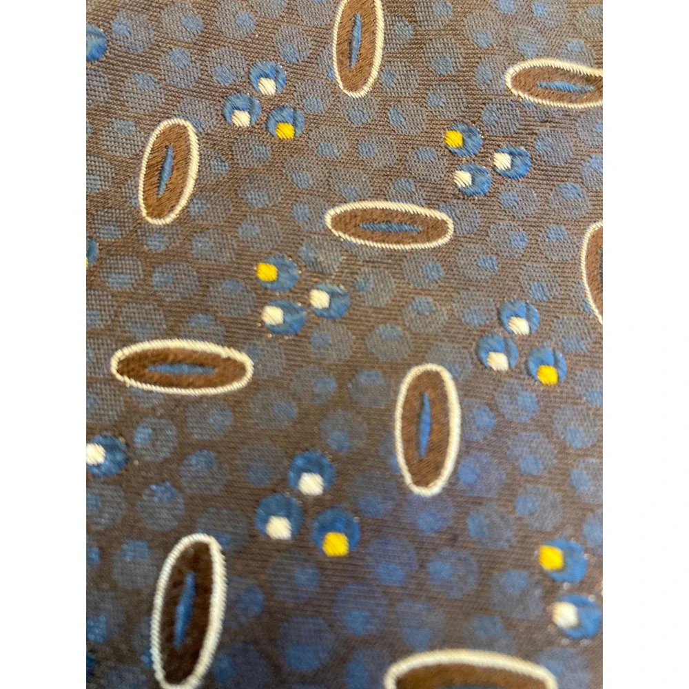 Villa Bugatti Mens Blue Geometric Silk Necktie Abstract Floral Print Tie